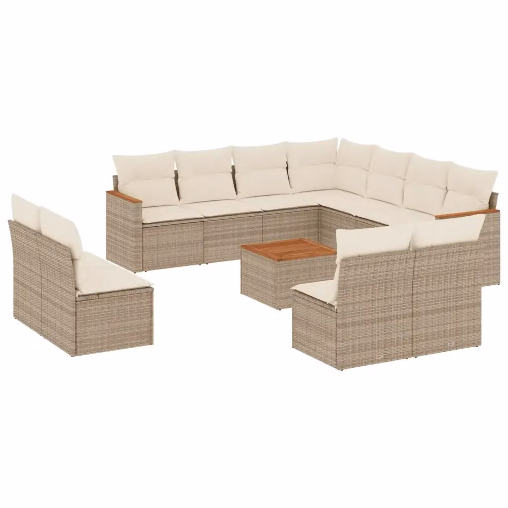 Set di Divani da Giardino vidaXL a Forma di U con Cuscini Beige e Tavolino, Polyrattan e Legno di Acacia – 2