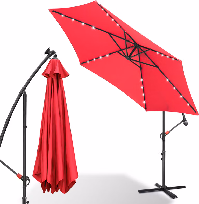 Jayseuw ombrellone con illuminazione LED Ø300cm ombrellone semaforo 360° girevole ombrellone da giardino padiglione rosso