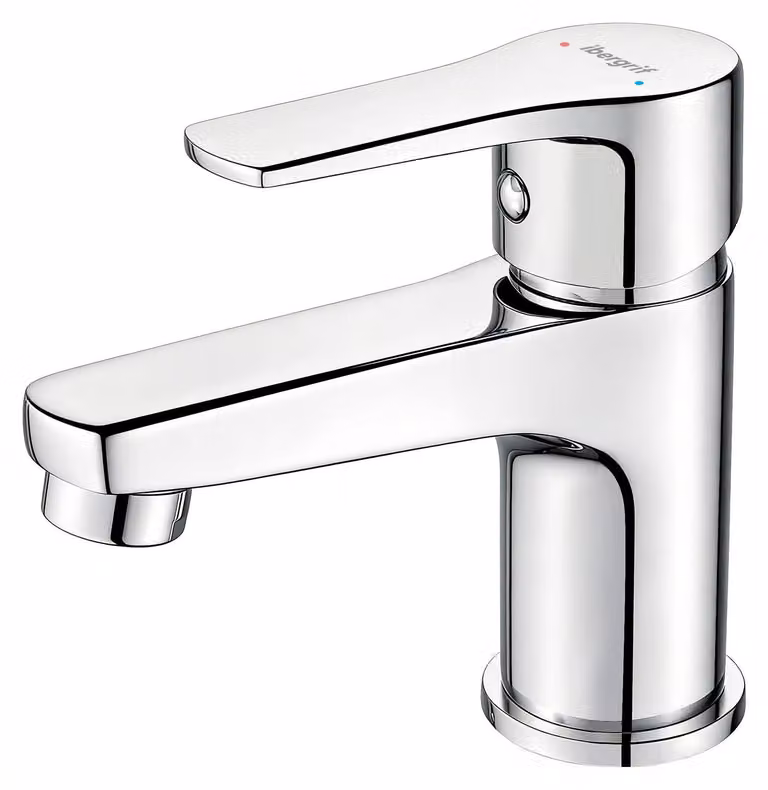 Rubinetto da bagno Ibergrif cromato - Miscelatore compatto per acqua fredda e calda, rubinetto monocomando per lavabo da bagno degli ospiti con cartuccia in Vetroceramica, a risparmio idrico, inclusi tubi flessibili G 3/8, M11057