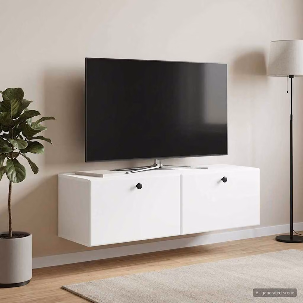 vidaXL Mobile Porta TV da Muro Moderno in MDF Bianco L: 98 cm, P: 31 cm, H: 30 cm