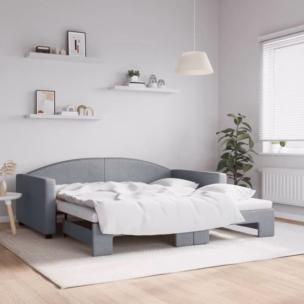 vidaXL Divano Letto Moderno con Letto Estraibile Grigio Chiaro in Tessuto con Struttura Mista