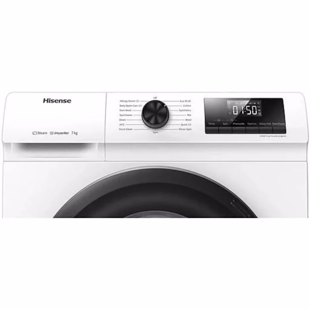 Lavatrice Hisense WFQP701219VM da 7 Kg, Caricamento Frontale, Classe A, 1200 giri/min, con Programmi a Vapore e Quick Wash, Colore Bianco, L: 59,5 cm, P: 45 cm, H: 84,5 cm – 3