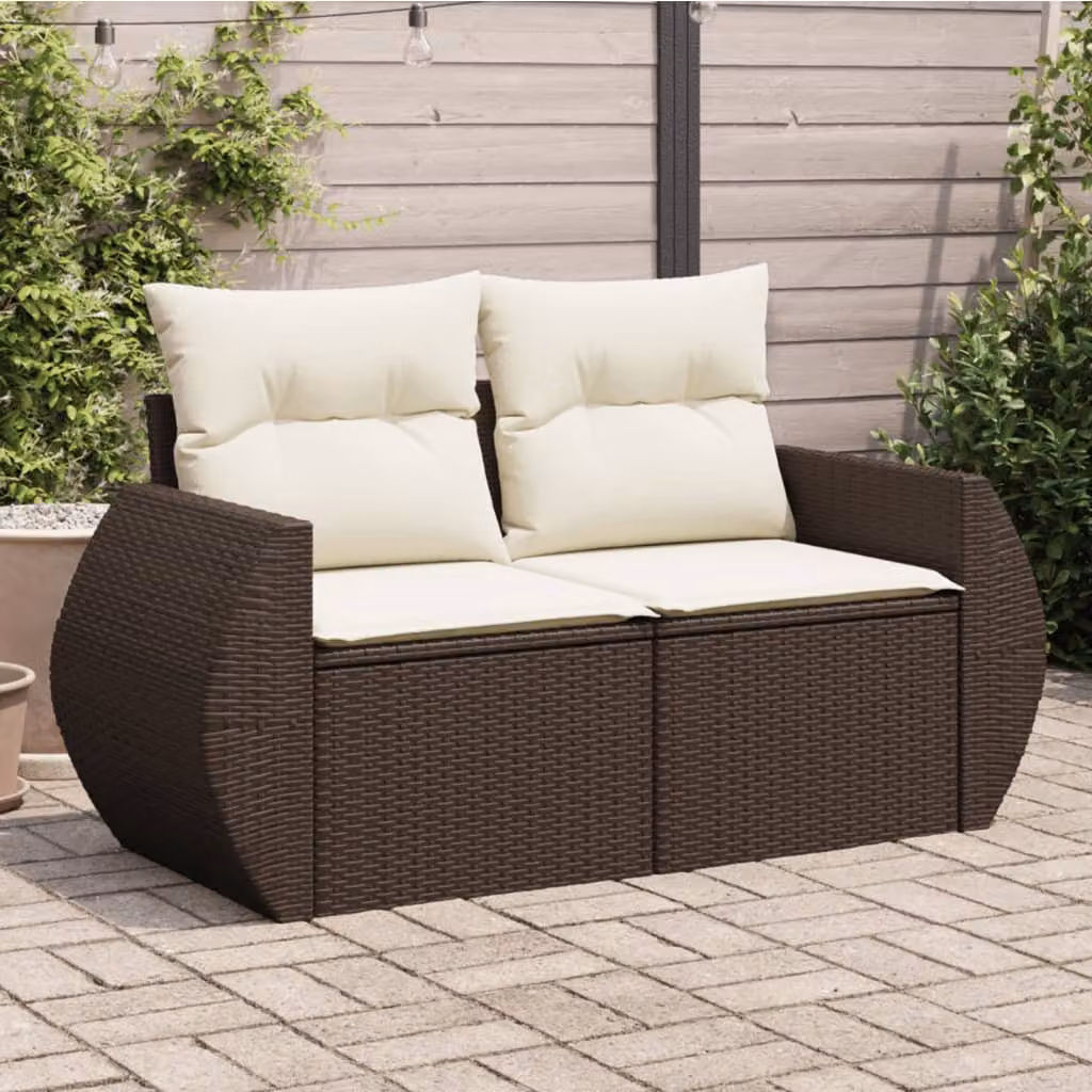 vidaXL Divano da Giardino a 2 Posti in Polyrattan Marrone e Bianco con Cuscini Imbottiti e Coperture Rimovibili