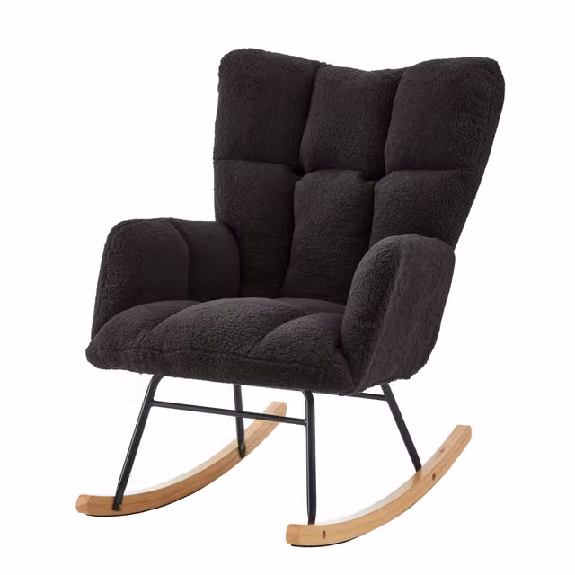 Sedia a dondolo moderna con schienale ergonomico e seduta imbottita in tessuto grigio e nero