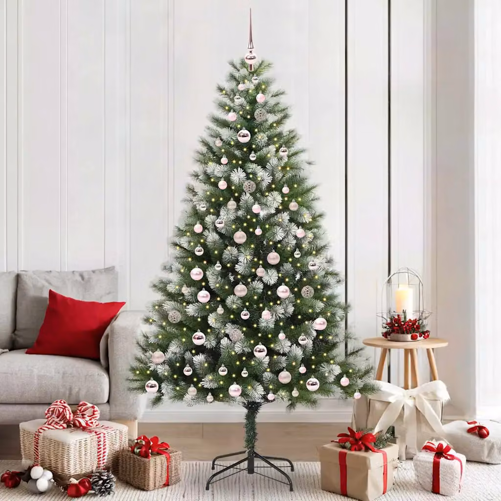 Albero di Natale artificiale vidaXL con rami snodati imbiancati, LED bianco caldo, verde e bianco