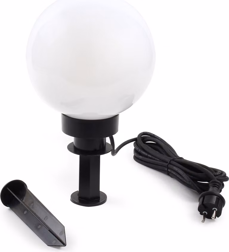 Wiltec luce a globo Ø 20 cm con picchetto a terra, luce da giardino 40 W con lampada a globo, illuminazione da giardino con presa E-27, illuminazione esterna da giardino IP44