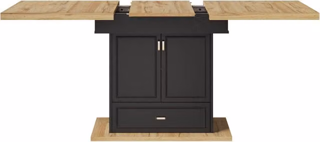 Tavolo da pranzo allungabile in MDF effetto legno 110-140x80x75 cm con contenitori e struttura in metallo