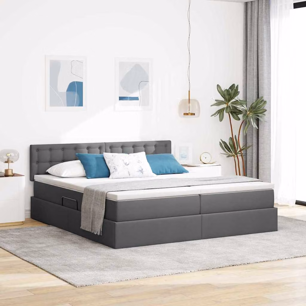 Letto con Contenitore vidaXL in Pelle Sintetica Grigio, L/P: 200 x 200 cm – 1