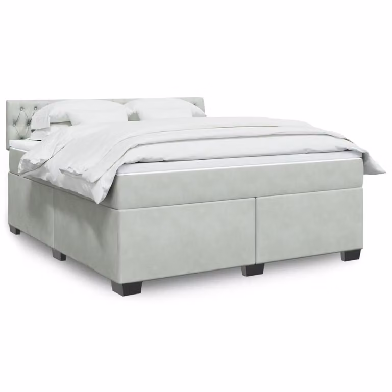 vidaXL Giroletto a Molle Ibrido con Materasso in Velluto Grigio e Bianco L/P: 180 x 200 cm