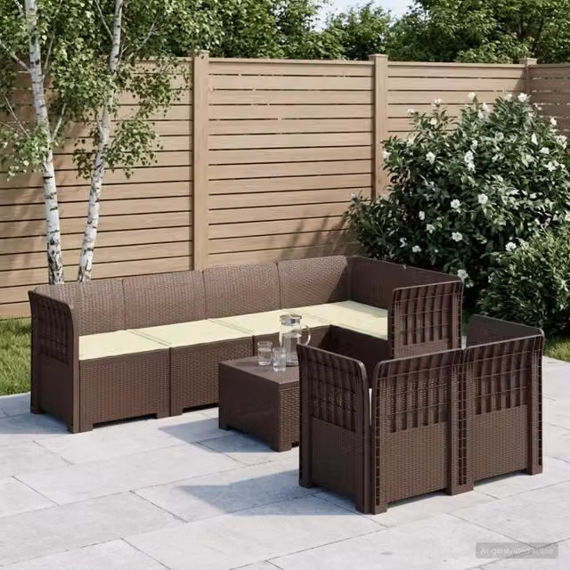 Divano da giardino a L vidaXL in polyrattan marrone con 7 posti e cuscini inclusi – 1