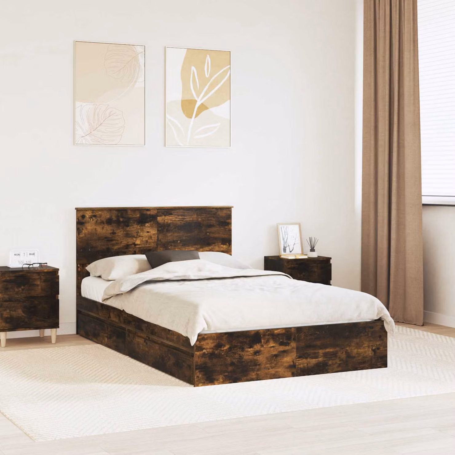 Letto con contenitore e cassetto vidaXL in rovere fumé marrone L: 138 cm, P: 193 cm, H: 90 cm
