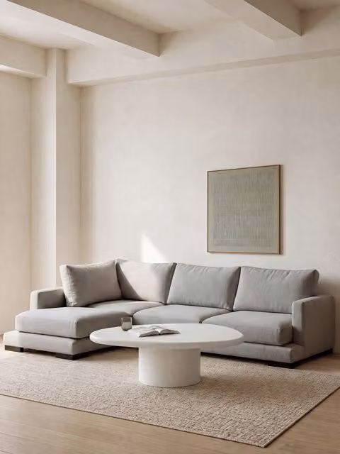 Divano con chaise longue sinistra Crate a 5 posti Kenay Home, colore perla, L: 325 cm