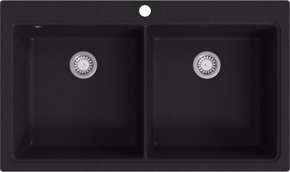 Lavandino Cucina Granito Nero Doppio con Montaggio Sopra