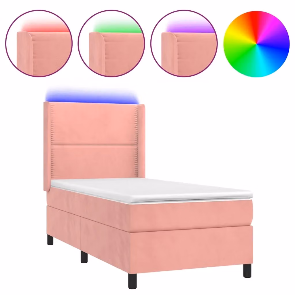 Letto matrimoniale con materasso ibrido vidaXL in velluto rosa e bianco con illuminazione LED sottostante e porta USB L/P/H: 100 x 200 x 103 cm – 2