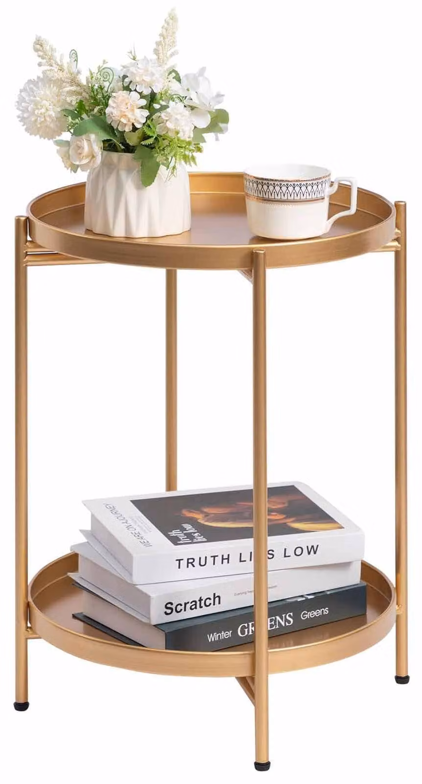 Tavolino rotondo - Ø 37 cm - Altezza 50 cm - Oro - Tavolino d'appoggio da salotto e da esterno, da camera da letto, da balcone e terrazzo
