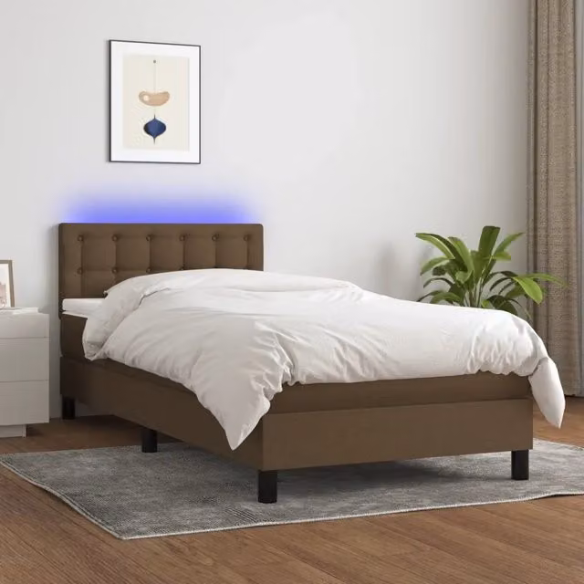 Letto a Molle Materasso e LED-Struttura Letto con Materasso Marrone Scuro 80x200cm in Tessuto 614740