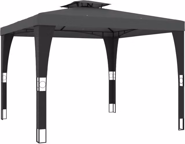 Gazebo Design In con tetto a capanna doppio in poliestere e struttura in acciaio colore antracite L/P: 298 x 298 cm, H: 268 cm – 1