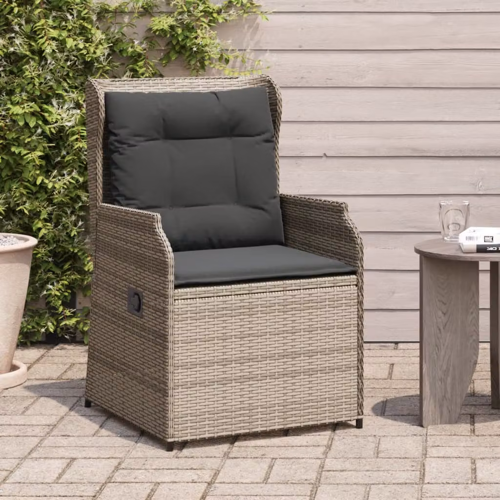 Set di 2 sedie da giardino reclinabili vidaXL in polyrattan grigio con cuscini inclusi