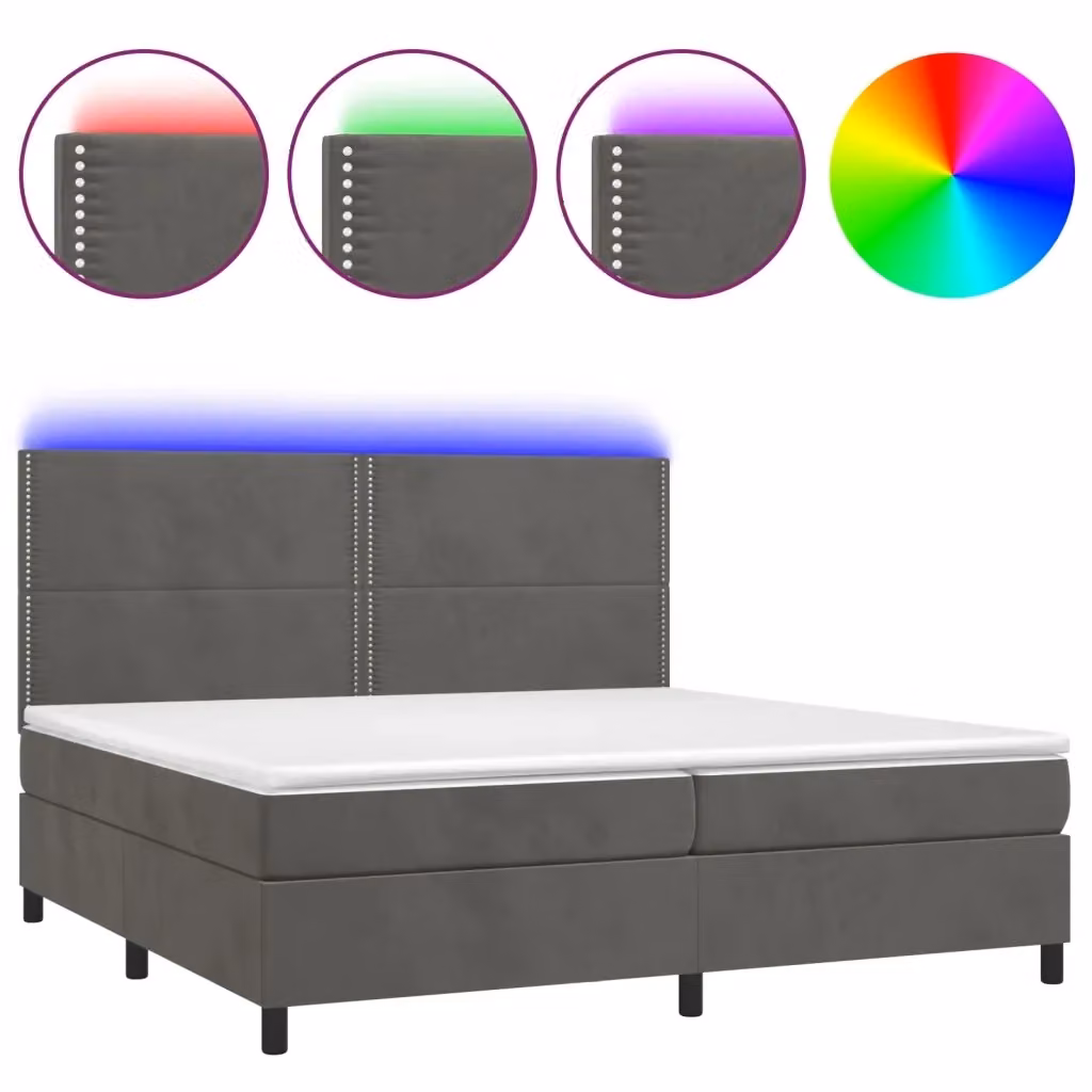 vidaXL Letto Ibrido Moderno con Materasso e Illuminazione LED sotto il letto, Rivestimento in Velluto Grigio e Bianco, L/P: 200 x 200 cm – 2