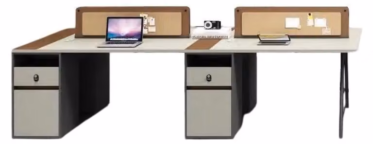 Scrivania dal design moderno per 4 persone, mobili da ufficio in legno grigio