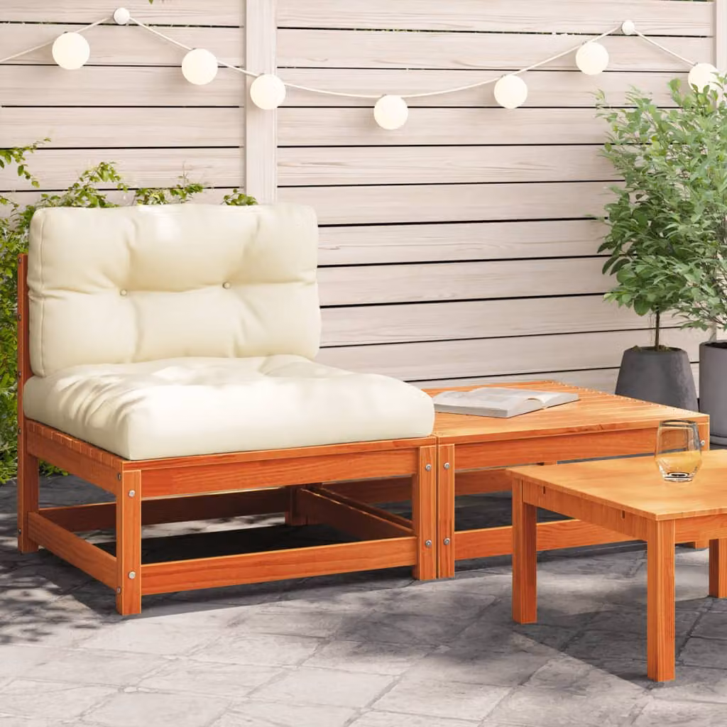 vidaXL Divano da Giardino in Legno di Pino con Cuscini e Poggiapiedi, Colore Marrone e Beige