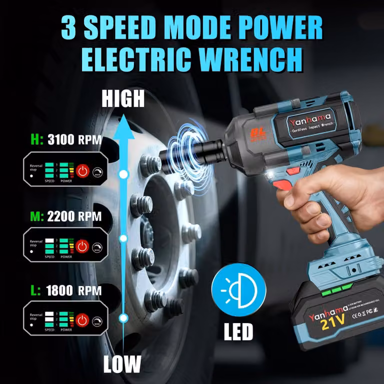 Avvitatore a impulsi elettrico con coppia di 1400 Nm, batterie da 21V, illuminazione a LED e 3 modalità