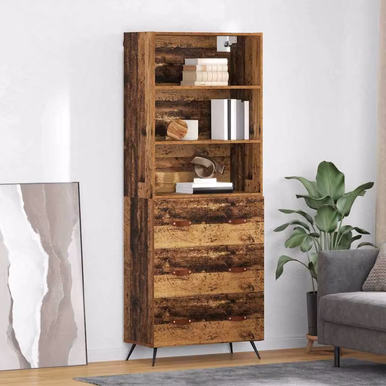 Credenza vidaXL in legno ingegnerizzato MDF stile minimalista colore marrone con ripiani e cassetti L: 69,5 cm, P: 34 cm, H: 180 cm