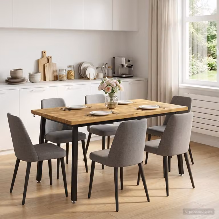 Tavolo da pranzo moderno vidaXL in legno di acacia bianco e nero L 140 x P 80 x H 75 cm