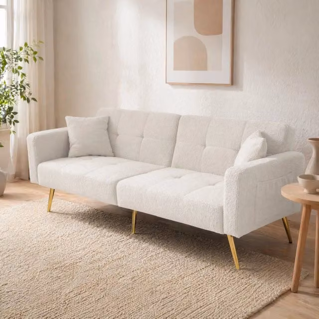 Divano letto ULEVR 175x64x72 cm reclinabile a 3 angoli con tasche laterali, bianco