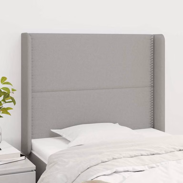 Testiera ad orecchio vidaXL in tessuto grigio chiaro con struttura in legno L: 93 cm, P: 16 cm, H: 118-128 cm