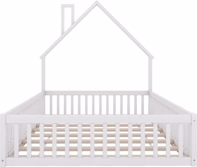 Letto per bambini con forma a camino 140x190 cm in legno di pino bianco con rete a doghe senza materasso
