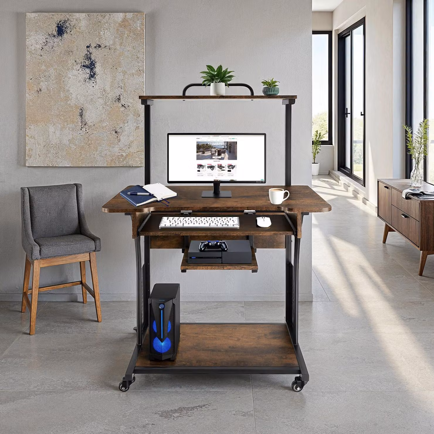 Scrivania da computer TecTake in stile industriale marrone con struttura in metallo e legno L: 80 cm, P: 65,5 cm, H: 130,5 cm – 2