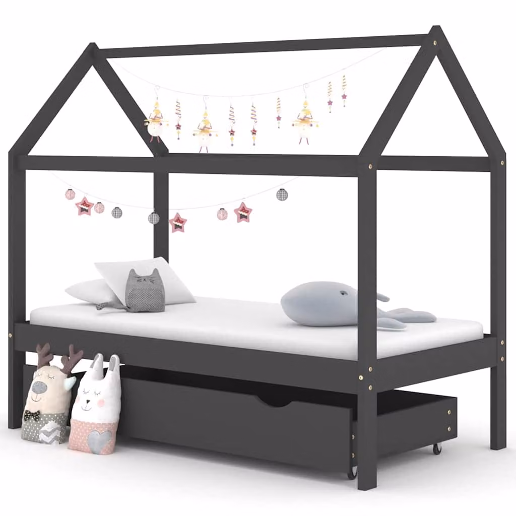 vidaXL Letto a castello per bambini in pino massello con cassetti, Grigio scuro, 80 x 160 cm