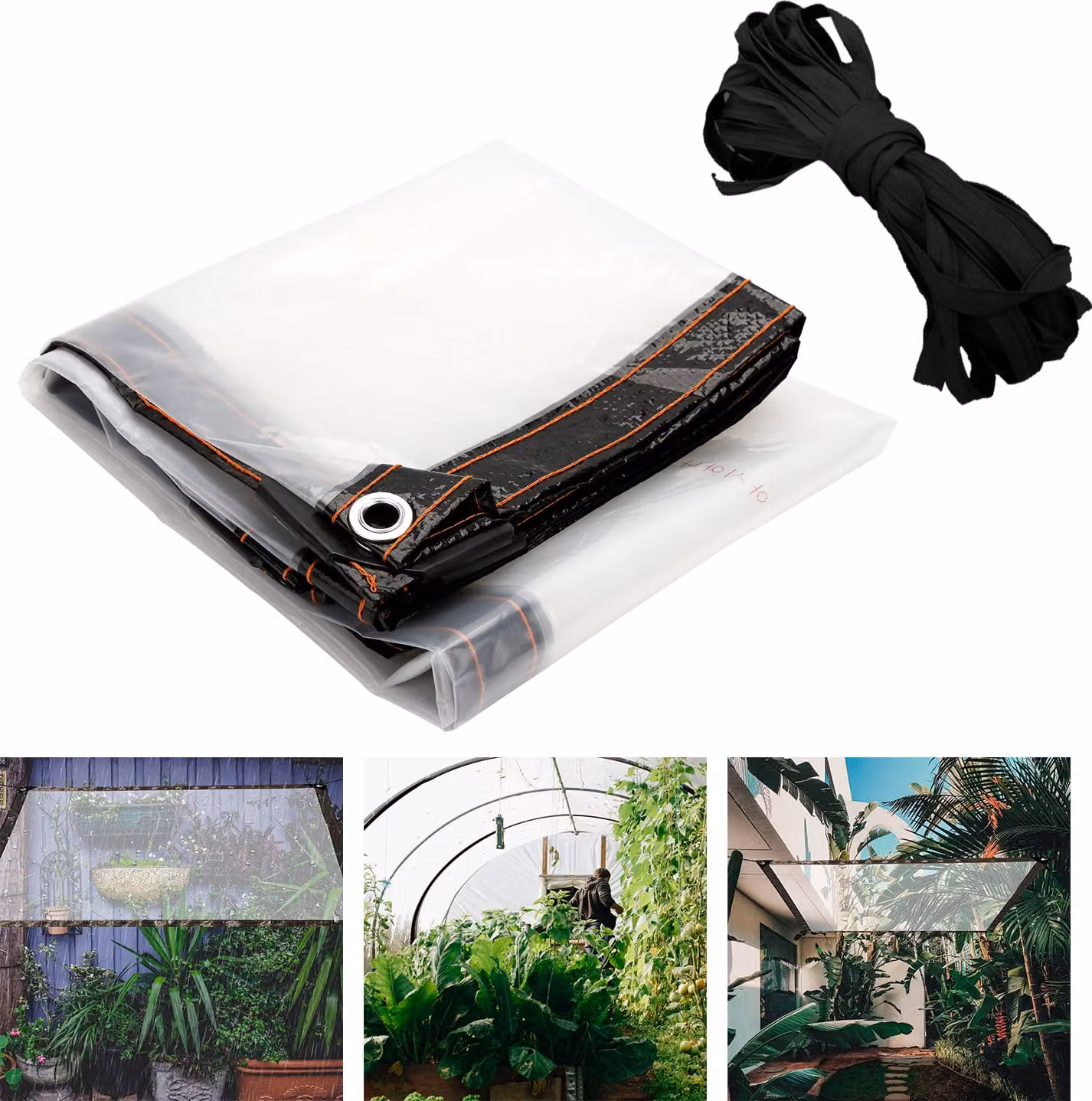 Clanmacy Telone impermeabile in PVC trasparente con occhielli, telone resistente alle intemperie tettoie resistenti Pieghevole, 3 × 5M Telone parapioggia per mobili da giardino Piante Serra