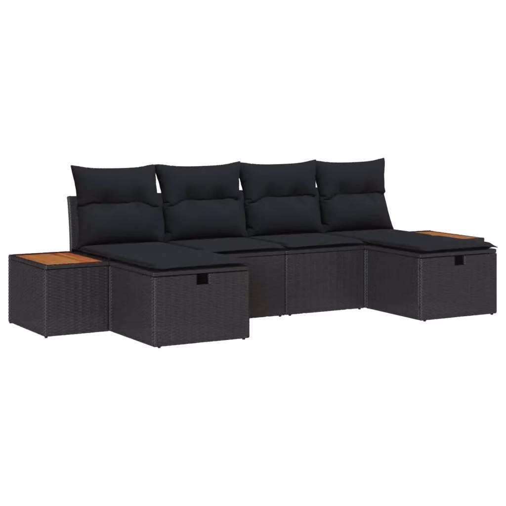 Set Divano da Giardino vidaXL 6 pz in Polyrattan Nero con Ottoman e Cuscini L-Shape L/P/H: 55 x 62 x 69 cm – 2