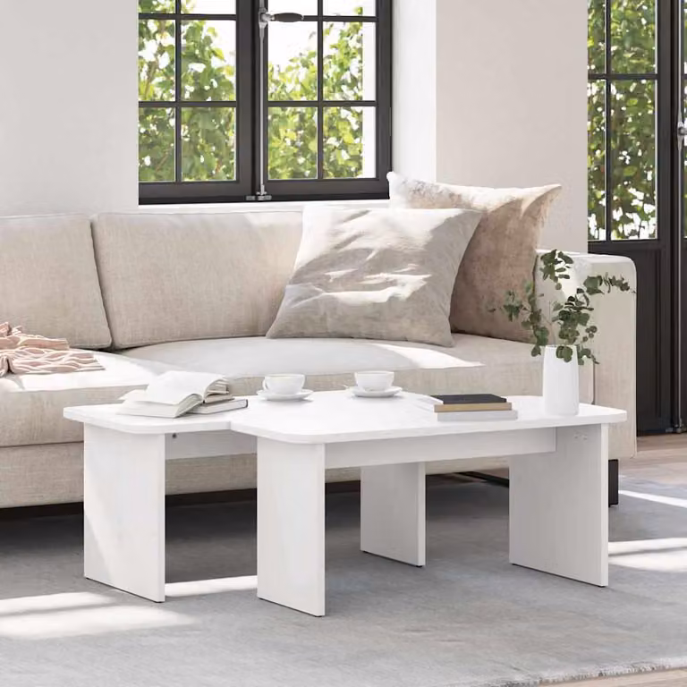 Maison Exclusive - Tavolino da caffè, 2 pezzi, bianco, 100 x 69 x 35,5 cm, legno massello di pino