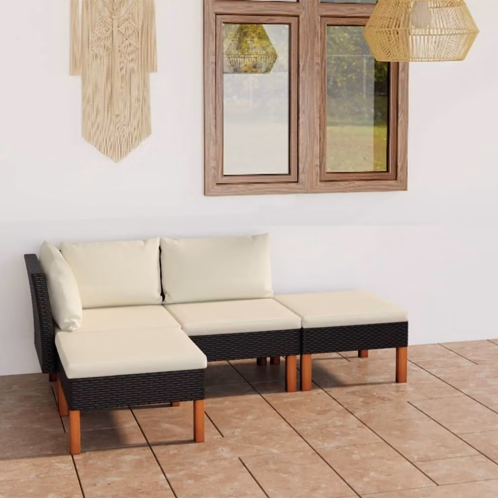 Maison Exclusive - Set da giardino da 4 pezzi con cuscini in polyrattan nero