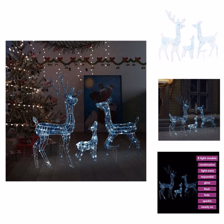 vidaXL LED renna famiglia decorazione di Natale acrilico 300 LED bianco freddo - illuminazione di Natale