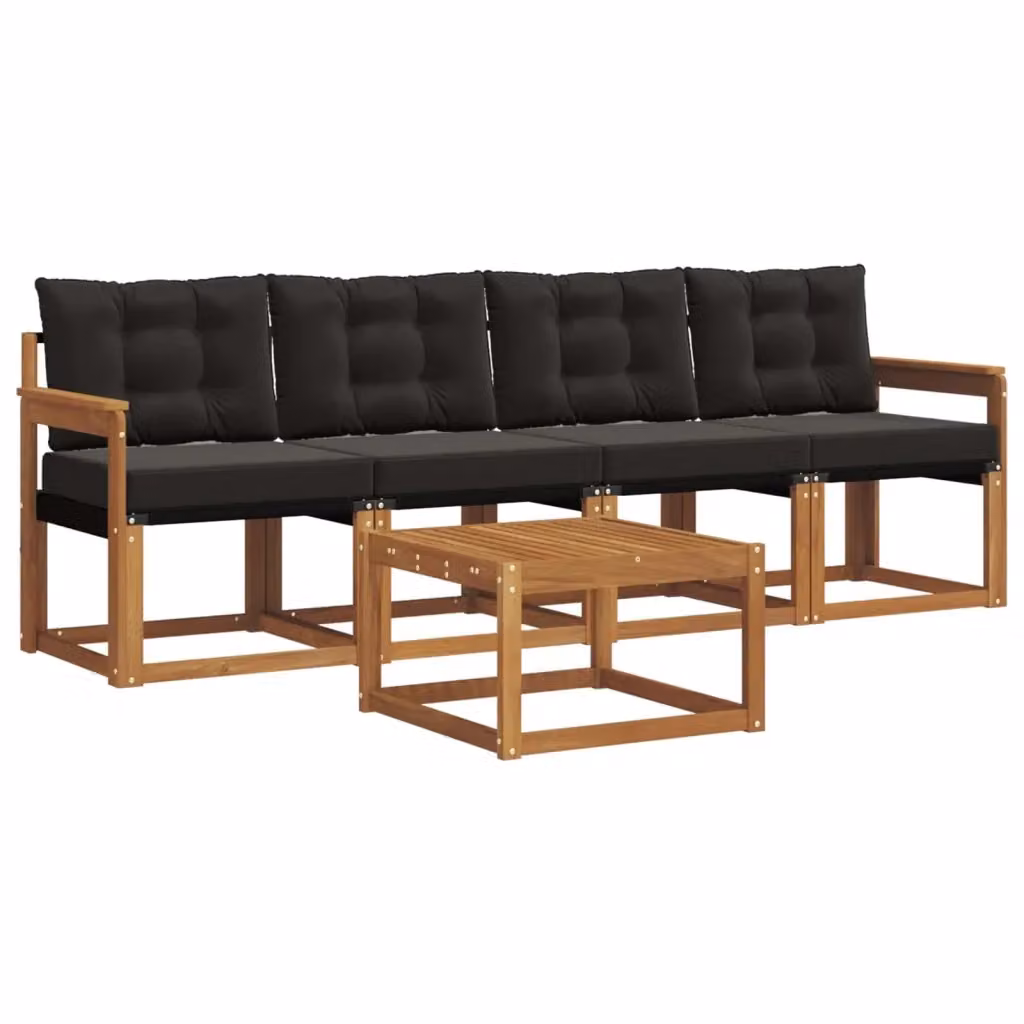 Set di mobili da esterno vidaXL composto da un divano a 3 posti, due poltrone e un tavolino da caffè in legno di acacia trattato e tessuto textilene, colore marrone e nero – 2