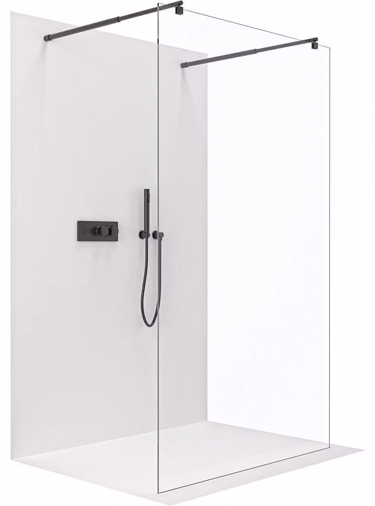 Pannello doccia angolare Walk-in Onyx Duo L/P - 8 mm - colonna rotonda - nero opaco, vetro trasparente - 160x200 cm