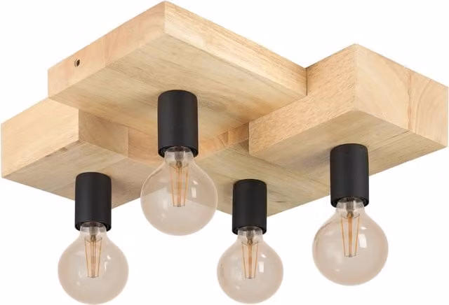 Plafoniera Vintage Eglo Halkin in Legno Marrone e Nero con 4 Luci E27