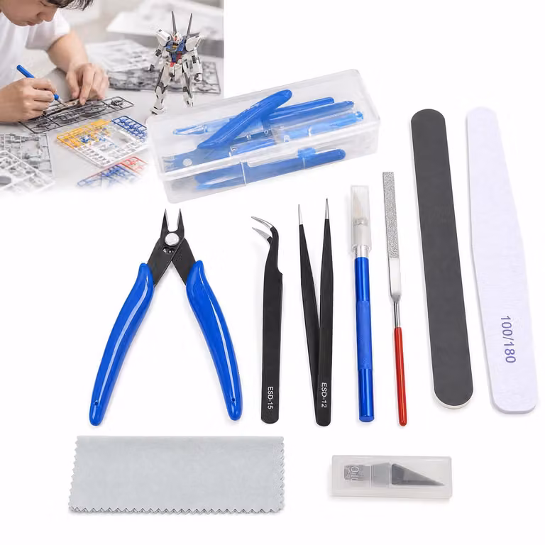 Set di strumenti per modellismo, composto da 14 pezzi, con custodia