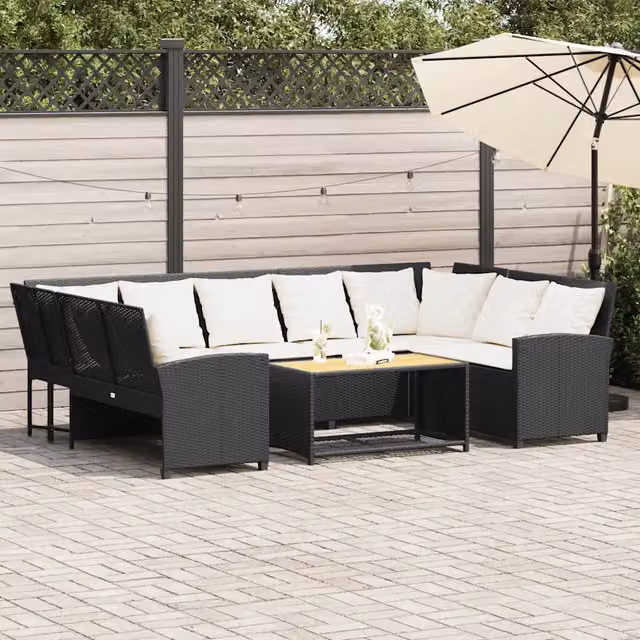 Divano da Giardino con Cuscini in Polyrattan Nero 3365328