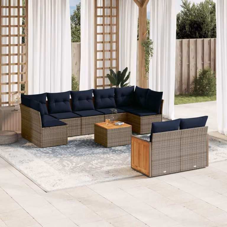 Maison Exclusive - Set divano da giardino 10 pezzi con cuscini, grigio, polyrattan