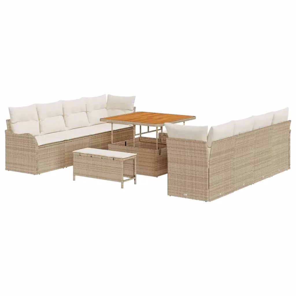 vidaXL Set Divano da Giardino a L con 11 Pezzi, Beige e Bianco – 2
