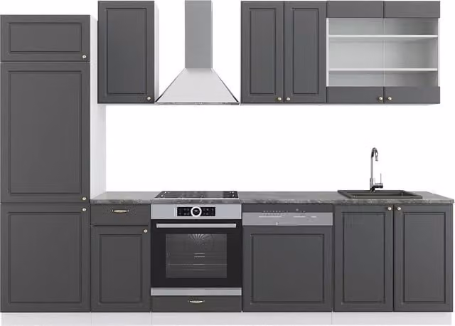 Cucina componibile moderna Vicco Fame-Line colore antracite, oro e bianco, larghezza: 300 cm, senza piano di lavoro
