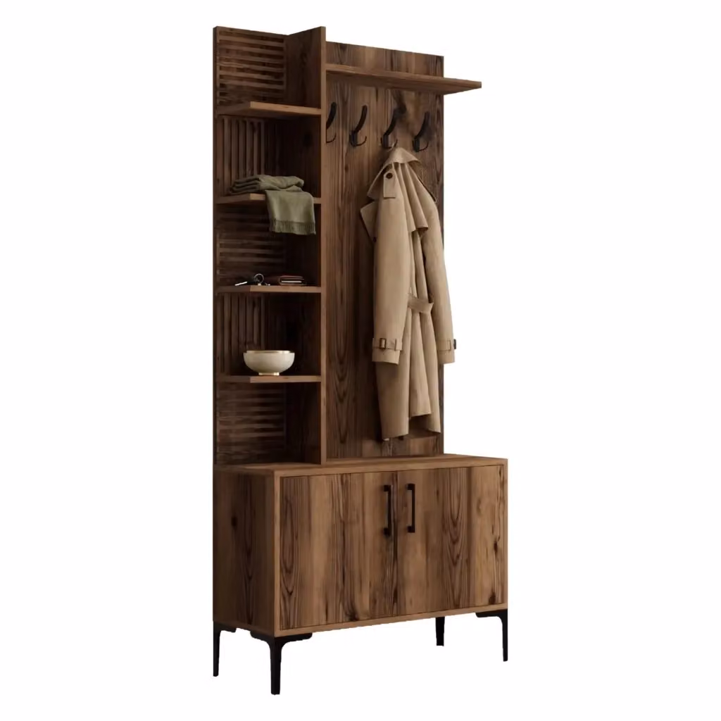 DMORA Mobile da Ingresso Moderno con Ante a Battente e Ripiani Interni, Marrone e Nero, L: 90 cm, P: 35 cm, H: 200 cm – 2