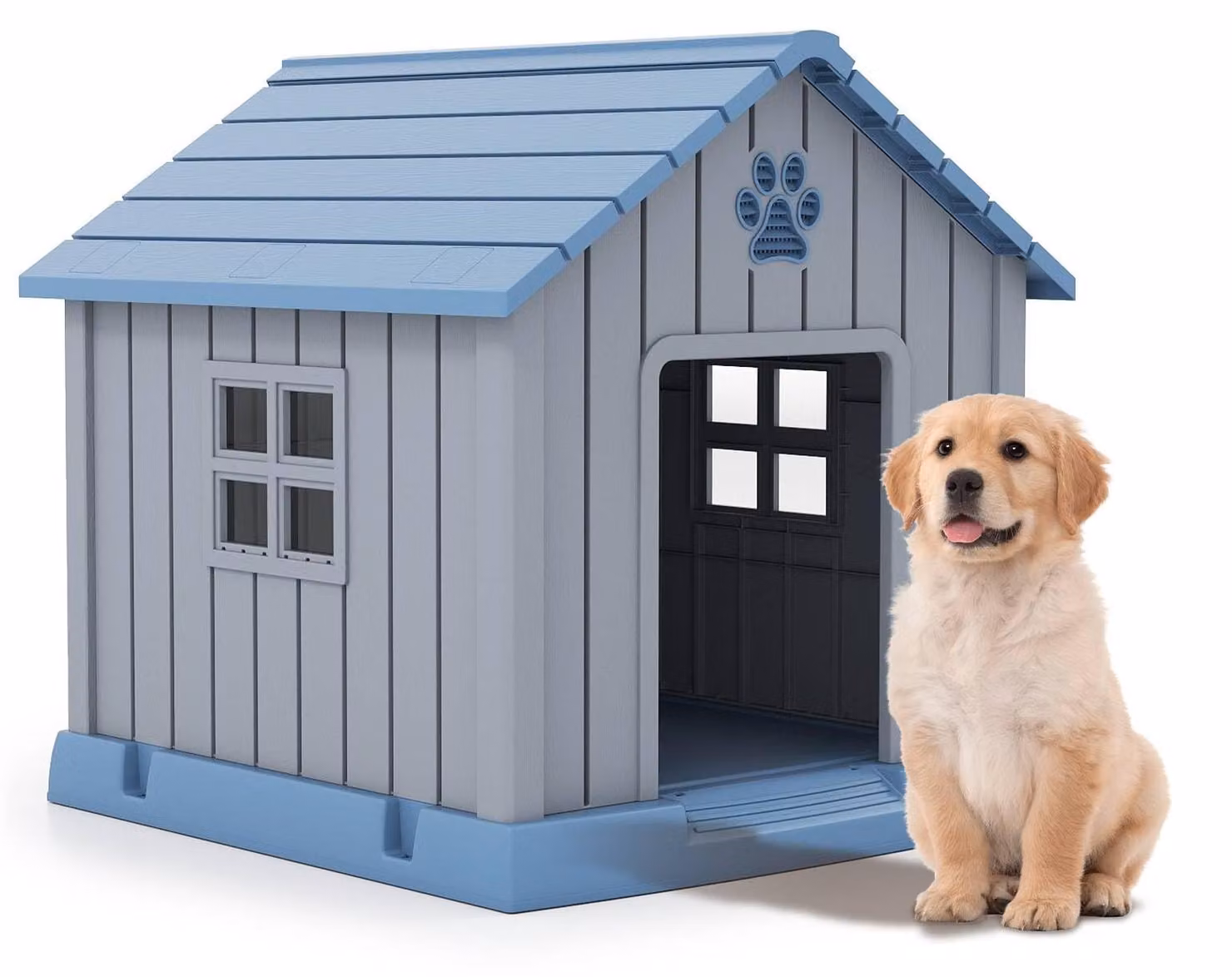 Cuccia per cani in plastica GYMAX, adatta sia per interni che per esterni, con sistema di ventilazione