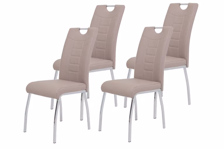 set di 4 sedie Andrea S - ecopelle cappuccino - maniglia ad arco e struttura in metallo cromato