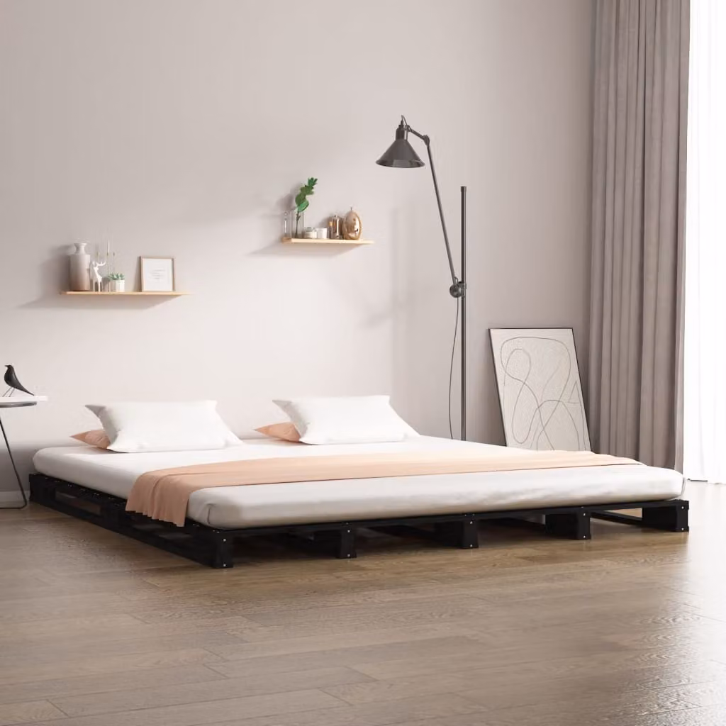 Maison Exclusive - Letto a doghe nero 140x190 cm in legno massello di pino